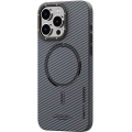 Apple iPhone 15 Pro Max (6.7) Kılıf Recci Machinist Serisi Magsafe Şarj Özellikli Magnetik Karbon Kapak - Gri