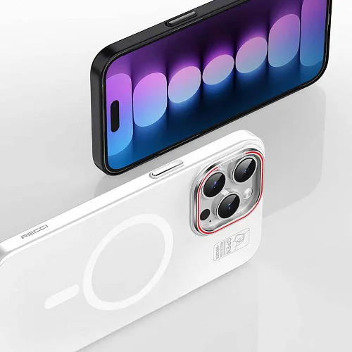 Apple iPhone 15 Pro Max (6.7) Kılıf Recci Magnetic Glass Serisi Standlı Magsafe Şarj Özellikli Kapak - Siyah