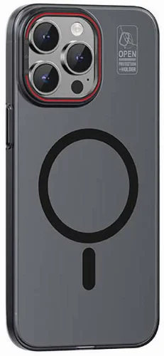 Apple iPhone 15 Pro Max (6.7) Kılıf Recci Magnetic Glass Serisi Standlı Magsafe Şarj Özellikli Kapak - Siyah