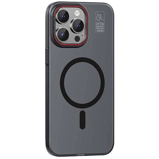 Apple iPhone 15 Pro Max (6.7) Kılıf Recci Magnetic Glass Serisi Standlı Magsafe Şarj Özellikli Kapak - Siyah