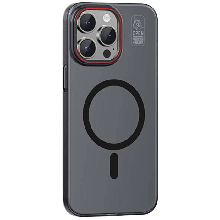 Apple iPhone 15 Pro Max (6.7) Kılıf Recci Magnetic Glass Serisi Standlı Magsafe Şarj Özellikli Kapak - Siyah