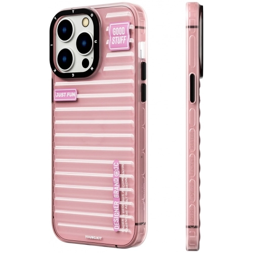 Apple iPhone 15 Pro Max Kılıf Şeffaf Renkli Tasarım YoungKit Fluorite Serisi Kapak - Pembe