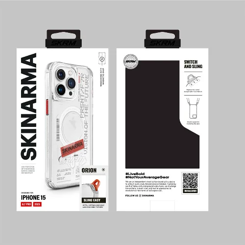 Apple iPhone 15 Pro Max Kılıf SkinArma Magsafe Şarj Özellikli Yazı Desenli Airbag Tasarımlı Orion Kapak - Siyah
