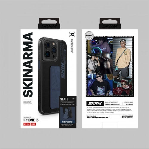 Apple iPhone 15 Pro Max Kılıf SkinArma Standlı Deri Görünümlü Slate Kapak - Gri