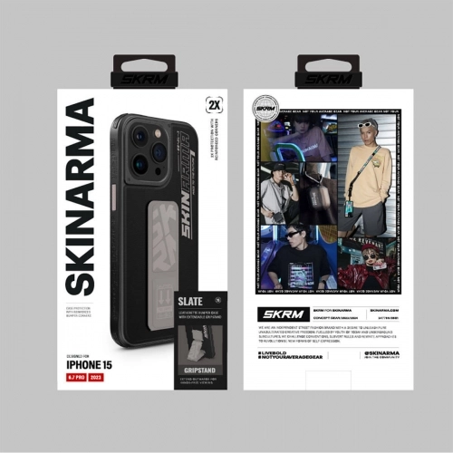 Apple iPhone 15 Pro Max Kılıf SkinArma Standlı Deri Görünümlü Slate Kapak - Gri