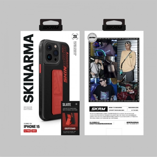 Apple iPhone 15 Pro Max Kılıf SkinArma Standlı Deri Görünümlü Slate Kapak - Gri