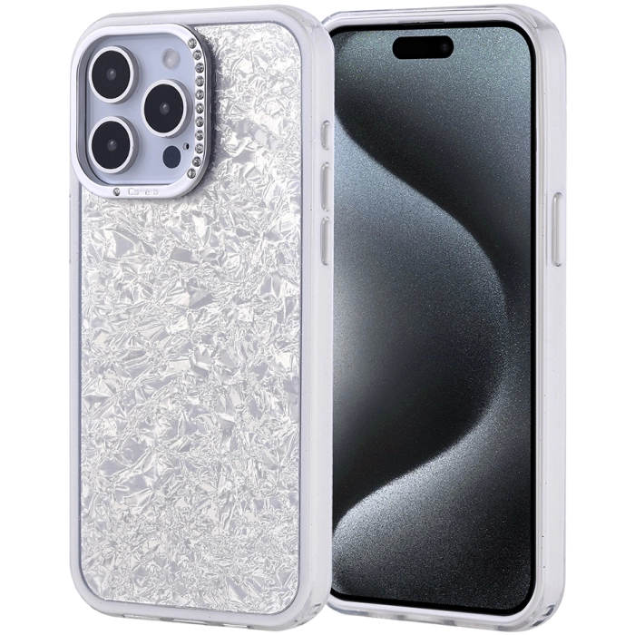 Apple iPhone 15 Pro Max (6.7) ile Uyumlu Kılıf Buzlu Parıltılı Lüks Kamera Lens Darbeye Dayanıklı Kapi Kapak - Gümüş