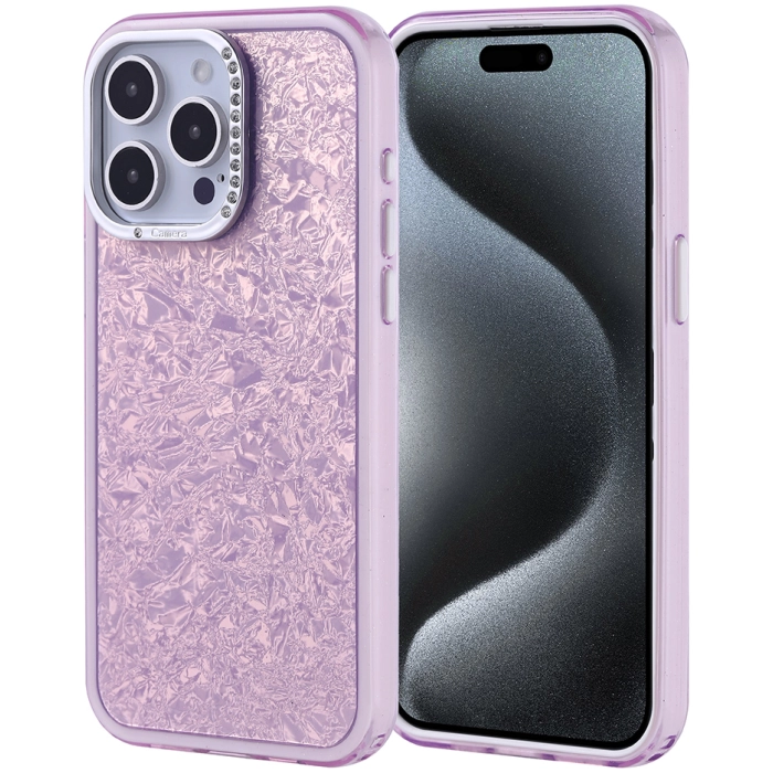 Apple iPhone 15 Pro Max (6.7) ile Uyumlu Kılıf Buzlu Parıltılı Lüks Kamera Lens Darbeye Dayanıklı Kapi Kapak - Lila