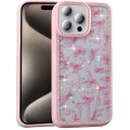 Apple iPhone 15 Pro Max (6.7) Kılıf Taşlı ve Simli Tasarım Lux Işıltılı Azra Kapak - Pembe