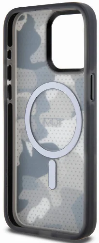 Apple iPhone 15 Pro Max (6.7) Kılıf TUMI Orjinal Lisanslı Magsafe Şarj Özellikli Buzlanmış Saydam Ağ Kamuflajı Desenli Kapak - Siyah