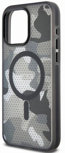 Apple iPhone 15 Pro Max (6.7) Kılıf TUMI Orjinal Lisanslı Magsafe Şarj Özellikli Buzlanmış Saydam Ağ Kamuflajı Desenli Kapak - Siyah