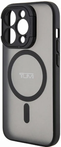 Apple iPhone 15 Pro Max (6.7) Kılıf TUMI Orjinal Lisanslı Magsafe Şarj Özellikli Kamera Standlı Buzlu Mat Kapak - Siyah