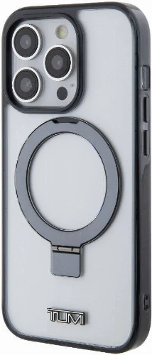 Apple iPhone 15 Pro Max (6.7) Kılıf TUMI Orjinal Lisanslı Magsafe Şarj Özellikli Metal Logolu Ring Standlı Silikon Kapak - Beyaz