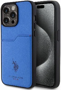 Apple iPhone 15 Pro Max (6.7) Kılıf U.S. Polo Assn. Orjinal Lisanslı Baskı Logolu PU Kartlıklı Kapak - Mavi