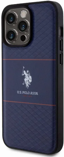 Apple iPhone 15 Pro Max (6.7) Kılıf U.S. Polo Assn. Orjinal Lisanslı Deri Şeritli Logo Dizayn Kapak - Lacivert