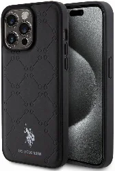 Apple iPhone 15 Pro Max (6.7) Kılıf U.S. Polo Assn. Orjinal Lisanslı HS Desenli Baskı Logolu Suni Deri Kapak - Siyah