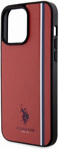 Apple iPhone 15 Pro Max (6.7) Kılıf U.S. Polo Assn. Orjinal Lisanslı Üç Renk Şerit Tasarımlı Baskı Logolu Kapak - Lacivert