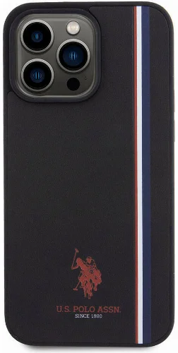 Apple iPhone 15 Pro Max (6.7) Kılıf U.S. Polo Assn. Orjinal Lisanslı Üç Renk Şerit Tasarımlı Baskı Logolu Kapak - Lacivert