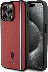 Apple iPhone 15 Pro Max (6.7) Kılıf U.S. Polo Assn. Orjinal Lisanslı Üç Renk Şerit Tasarımlı Baskı Logolu Kapak - Kırmızı