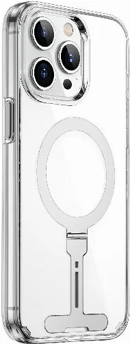Apple iPhone 15 Pro Max (6.7) Kılıf Wiwu FYY-014 Magsafe Şarj Özellikli Alüminyum Alaşım Metal Standlı Şeffaf Kapak - Şeffaf