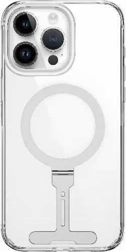 Apple iPhone 15 Pro Max (6.7) Kılıf Wiwu FYY-014 Magsafe Şarj Özellikli Alüminyum Alaşım Metal Standlı Şeffaf Kapak - Şeffaf
