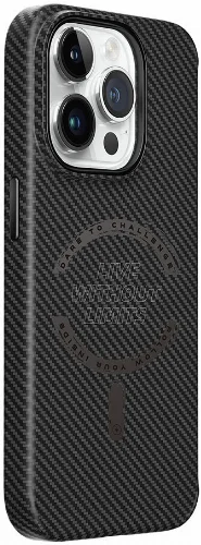 Apple iPhone 15 Pro Max (6.7) Kılıf Wiwu LCC-107 Karbon Fiber Magsafe Şarj Özellikli Kamera Korumalı Kabon Kapak - Siyah