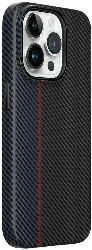 Apple iPhone 15 Pro Max (6.7) Kılıf Wiwu LCC-107 Karbon Fiber Magsafe Şarj Özellikli Kamera Korumalı Kabon Kapak - Siyah-Mavi