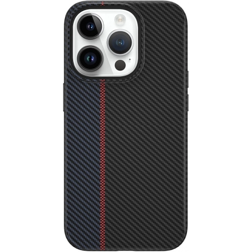 Apple iPhone 15 Pro Max Kılıf Wiwu LCC-107 Karbon Fiber Magsafe Şarj Özellikli Kamera Korumalı Kabon Kapak - Mavi - Siyah