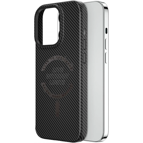 Apple iPhone 15 Pro Max Kılıf Wiwu LCC-107 Karbon Fiber Magsafe Şarj Özellikli Kamera Korumalı Kabon Kapak - Siyah