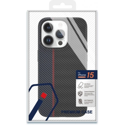 Apple iPhone 15 Pro Max Kılıf Wiwu LCC-107 Karbon Fiber Magsafe Şarj Özellikli Kamera Korumalı Kabon Kapak - Siyah