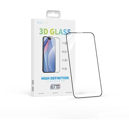 Apple iPhone 15 Pro Max Recci RSP-A05SD 3D HD Full Transparan Temperli Cam Ekran Koruyucu - Siyah