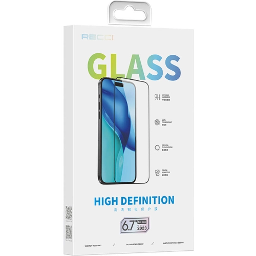 Apple iPhone 15 Pro Recci RSP-A21HD Full Transparan Temperli Cam Ekran Koruyucu - Siyah