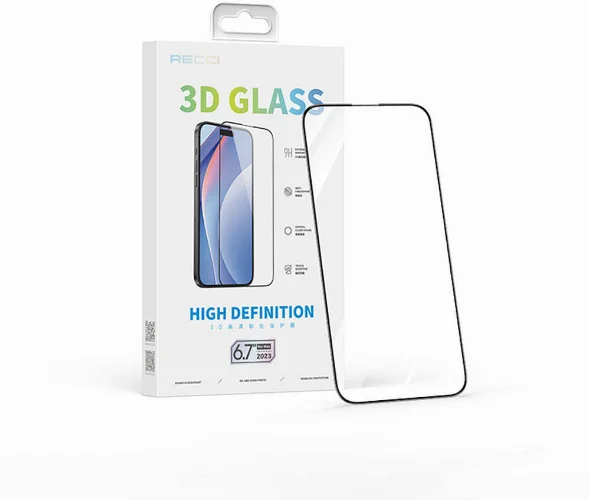 Apple iPhone 15 Recci RSP-A01SD 3D HD Full Transparan Temperli Cam Ekran Koruyucu - Siyah