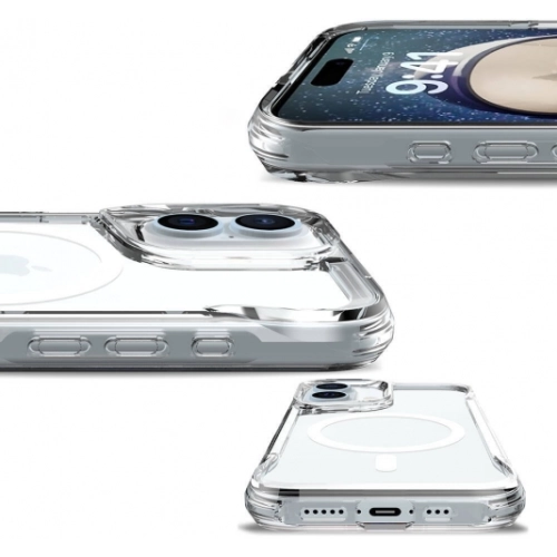 Apple iPhone 16 (6.1) Kılıf MagSafe Özellikli TPU Kenarları Esnek T-Max Kapak - Şeffaf