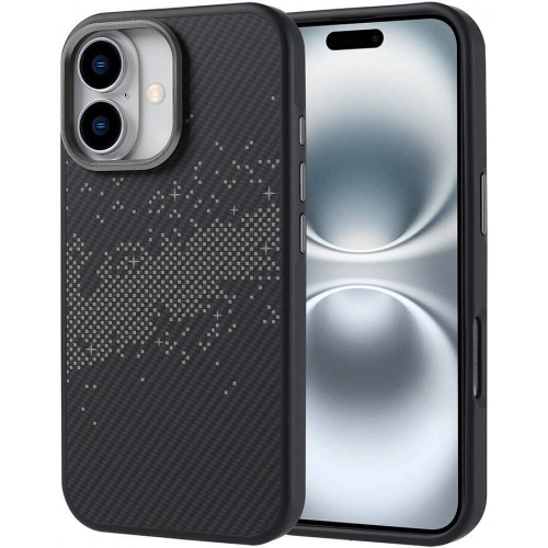 Apple iPhone 16 (6.1) Kılıf Magsafe Şarj Özellikli Karbon Fiber Tasarımlı İnce Vave Kapak - Gold