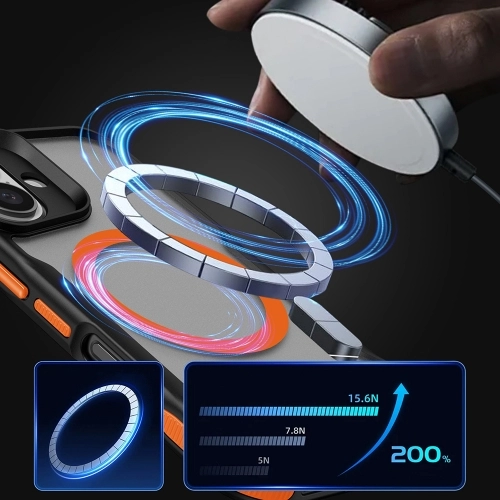 Apple iPhone 16 (6.1) Kılıf Magsafe Şarj Özellikli Renkli Kenar Airbag Şeritli Lamer TPU MagSafe Kapak - Turuncu