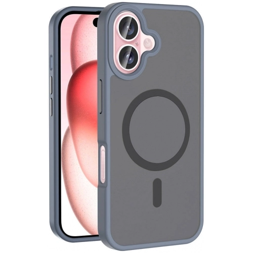 Apple iPhone 16 (6.1) Kılıf Magsafe Şarj Özellikli Renkli Mat Arka Yüzey Sio Kapak - Gri