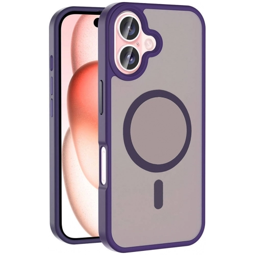 Apple iPhone 16 (6.1) Kılıf Magsafe Şarj Özellikli Renkli Mat Arka Yüzey Sio Kapak - Gri