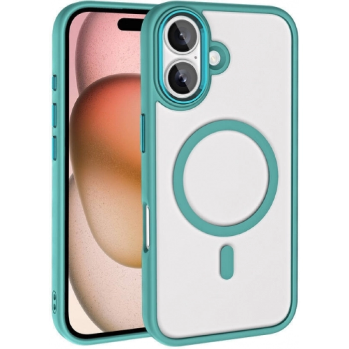 Apple iPhone 16 (6.1) Kılıf Wireless Şarj Özellikli Zore Krom Magsafe Silikon Kapak - Yeşil