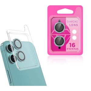 Apple iPhone 16 (6.1) Lens Kamera Koruyucu Taşlı Parmak İzi Bırakmaz CL-06 - Açık Yeşil