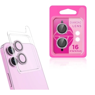 Apple iPhone 16 (6.1) Lens Kamera Koruyucu Taşlı Parmak İzi Bırakmaz CL-06 - Pembe