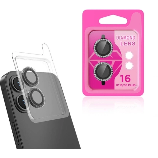 Apple iPhone 16 (6.1) Lens Kamera Koruyucu Taşlı Parmak İzi Bırakmaz CL-06 - Siyah