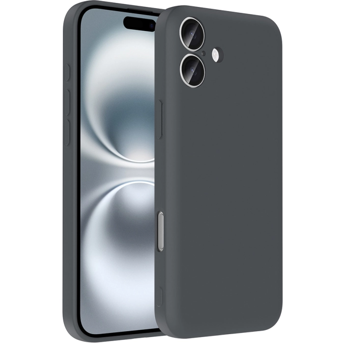 Apple iPhone 16 (6.1) Kılıf İçi Kadife Dokulu Kartlık Hazneli Mat Vitra Silikon Kapak - Gri