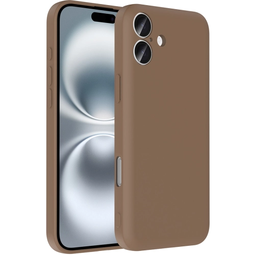 Apple iPhone 16 (6.1) Kılıf İçi Kadife Dokulu Kartlık Hazneli Mat Vitra Silikon Kapak - Kahverengi