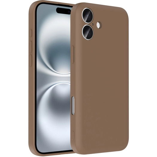 Apple iPhone 16 (6.1) Kılıf İçi Kadife Dokulu Kartlık Hazneli Mat Vitra Silikon Kapak - Kahverengi