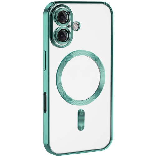 Apple iPhone 16 (6.1) Kılıf Kamera Korumalı Şeffaf Magsafe Wireless Şarj Özellikli Demre Kapak - Yeşil