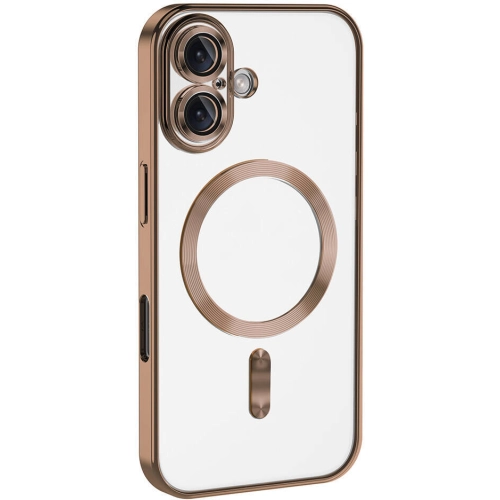 Apple iPhone 16 (6.1) Kılıf Kamera Korumalı Şeffaf Magsafe Wireless Şarj Özellikli Demre Kapak - Gold