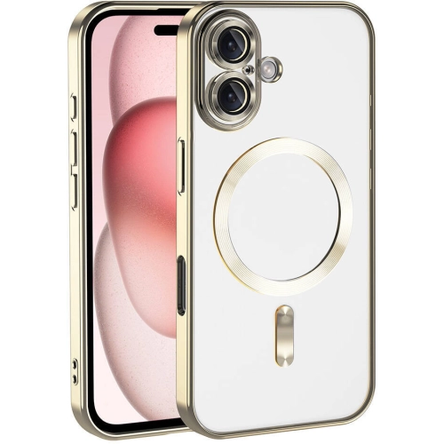 Apple iPhone 16 (6.1) Kılıf Kamera Korumalı Şeffaf Magsafe Wireless Şarj Özellikli Demre Kapak - Gold