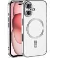 Apple iPhone 16 (6.1) Kılıf Kamera Korumalı Şeffaf Magsafe Wireless Şarj Özellikli Demre Kapak - Gümüş