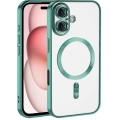 Apple iPhone 16 (6.1) Kılıf Kamera Korumalı Şeffaf Magsafe Wireless Şarj Özellikli Demre Kapak - Yeşil